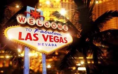 Las Vegas welcome sign at night with bright lights