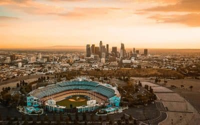 Aerial view of Los Angeles with sunset