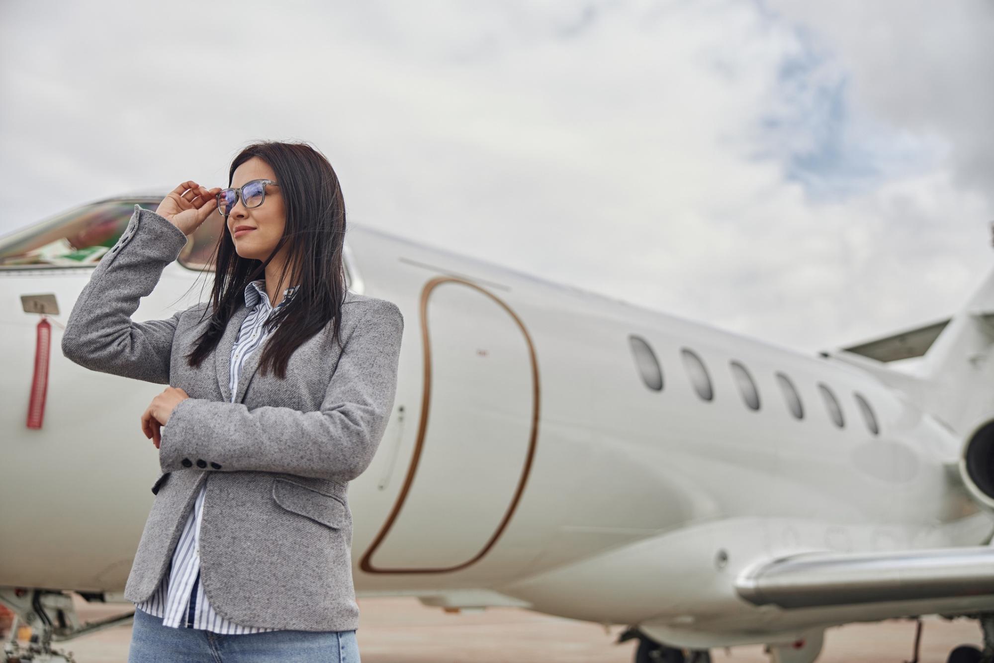 a lady and a private jet