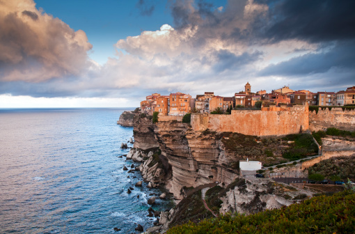 Bonifacio, old town at sea cliff, Corsica - France