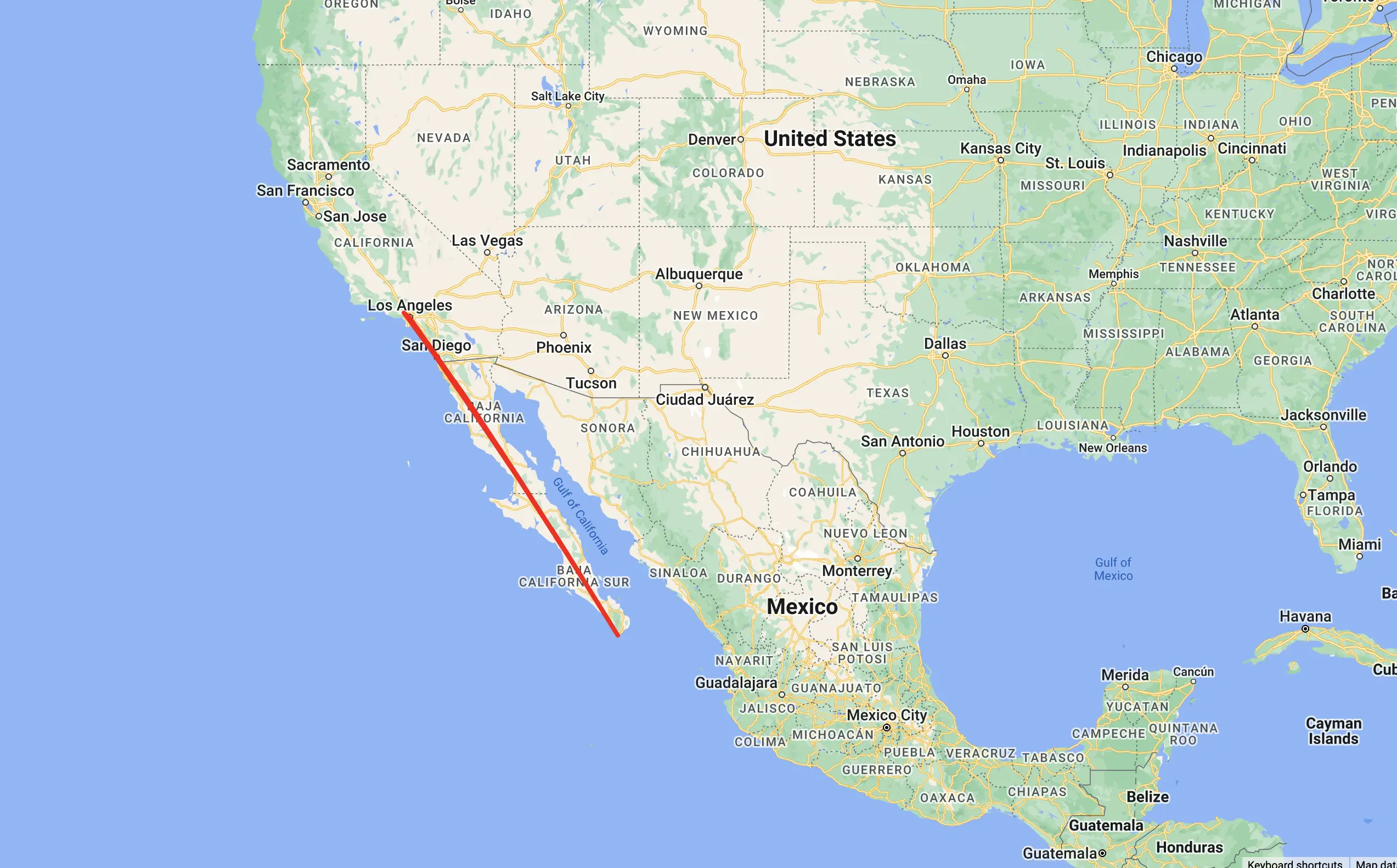 the route from Los Angeles to Cabo San Lucas to Van Nuys Airport and then back to Los Angeles to Cabo San Lucas